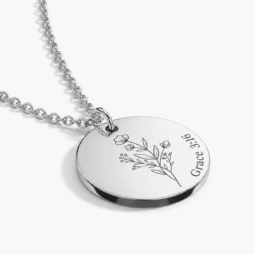 Birth Bloom Engraved Necklace - thumbnail silver