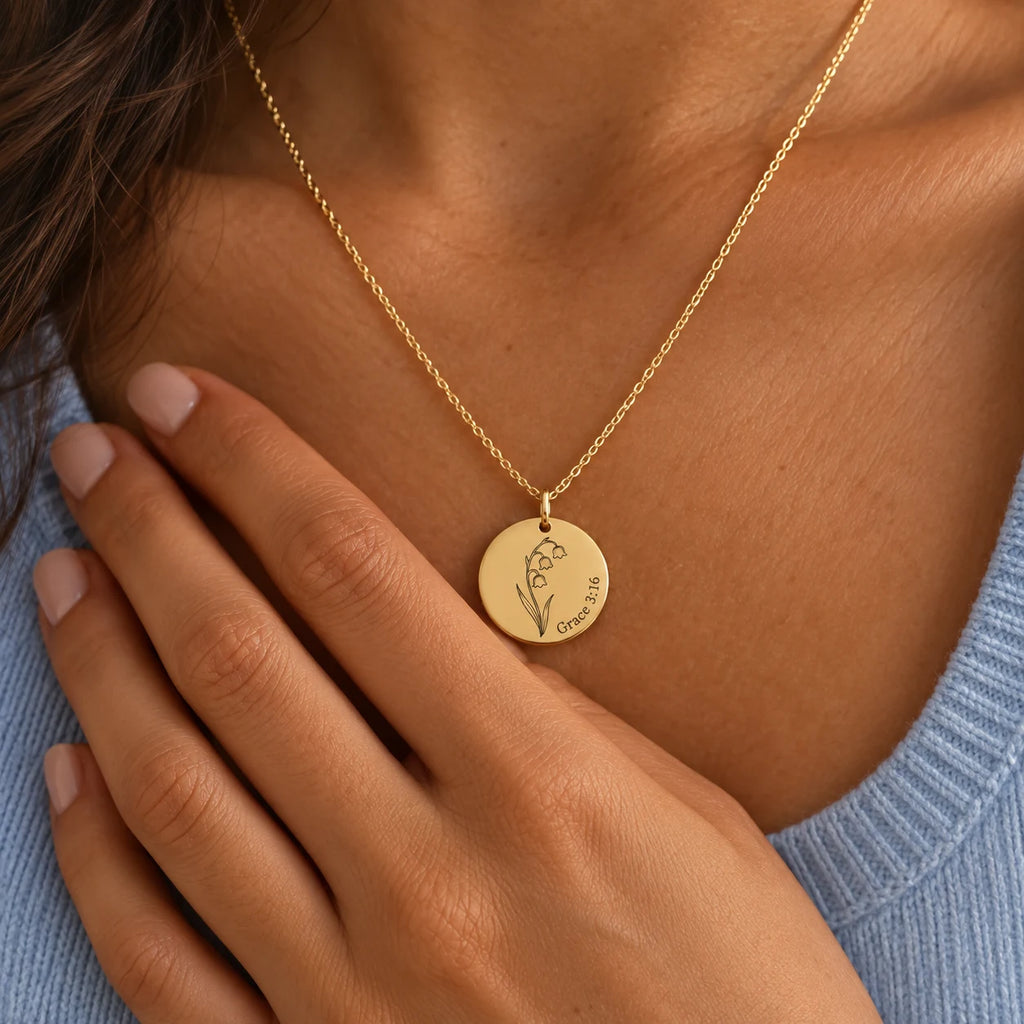 Birth Bloom Engraved Necklace - lifestyle gold hand