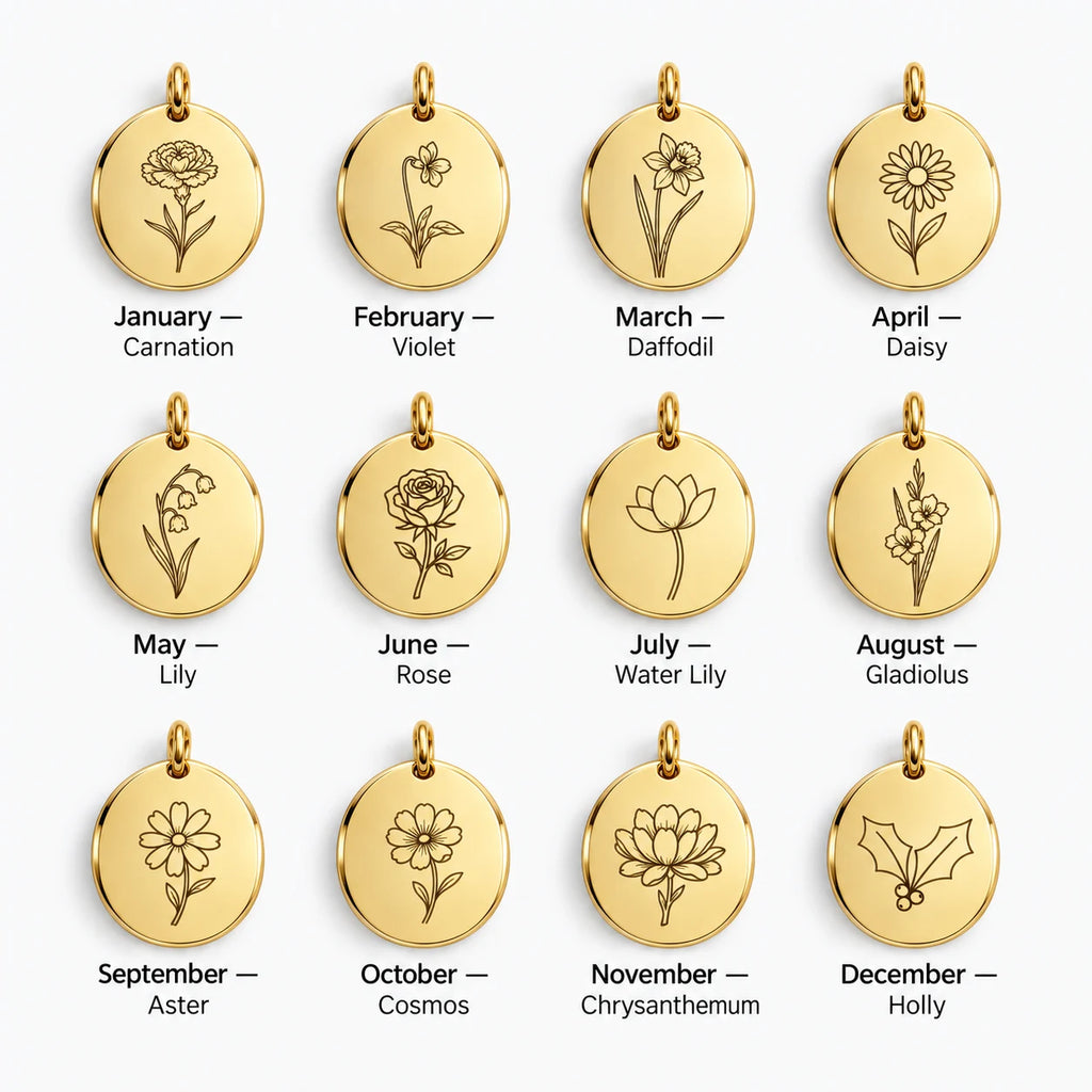 Birth Bloom Engraved Necklace - birth flower options