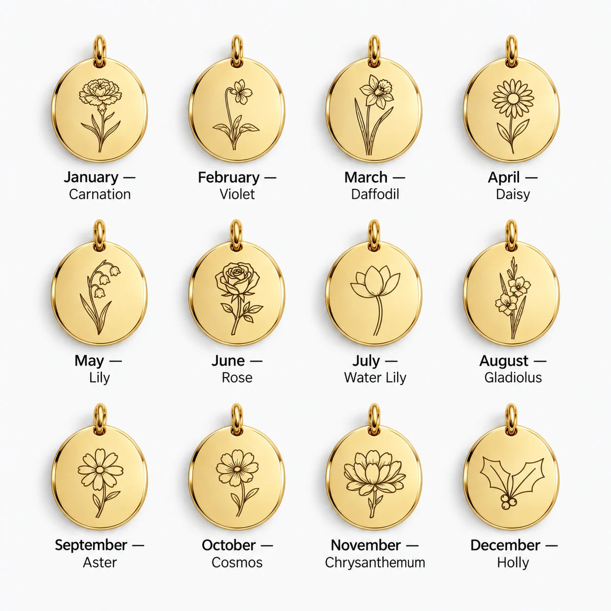 Birth Bloom Engraved Necklace - birth flower options