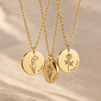 Birth Bloom Engraved Necklace - multi pendant gold