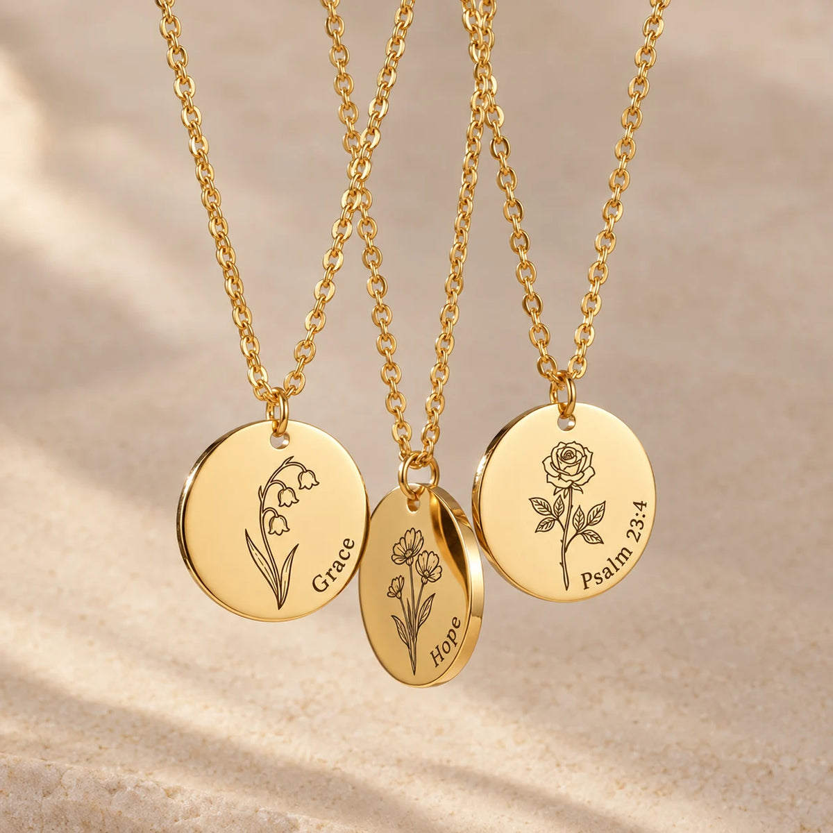 Birth Bloom Engraved Necklace - multi pendant gold