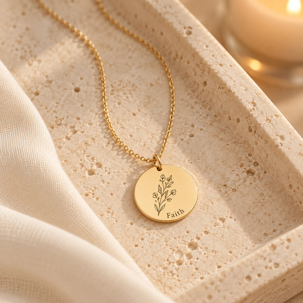 Birth Bloom Engraved Necklace - still life gold