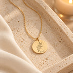 Birth Bloom Engraved Necklace - still life gold