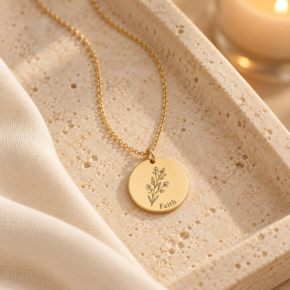 Birth Bloom Engraved Necklace - still life gold