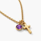 Birthstone Grace Cross Necklace - thumbnail gold amethyst