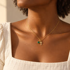 Birthstone Grace Cross Necklace - lifestyle gold emerald