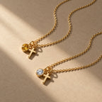 Birthstone Grace Cross Necklace - lifestyle gold citrine crystal