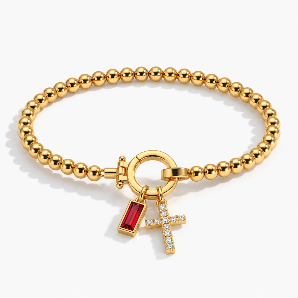 Blessed Birthstone Cross Bracelet - blessed birthstone cross bracelet gold thumbnail