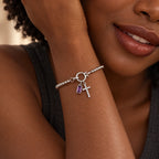 Blessed Birthstone Cross Bracelet - blessed birthstone cross bracelet silver amethyst worn
