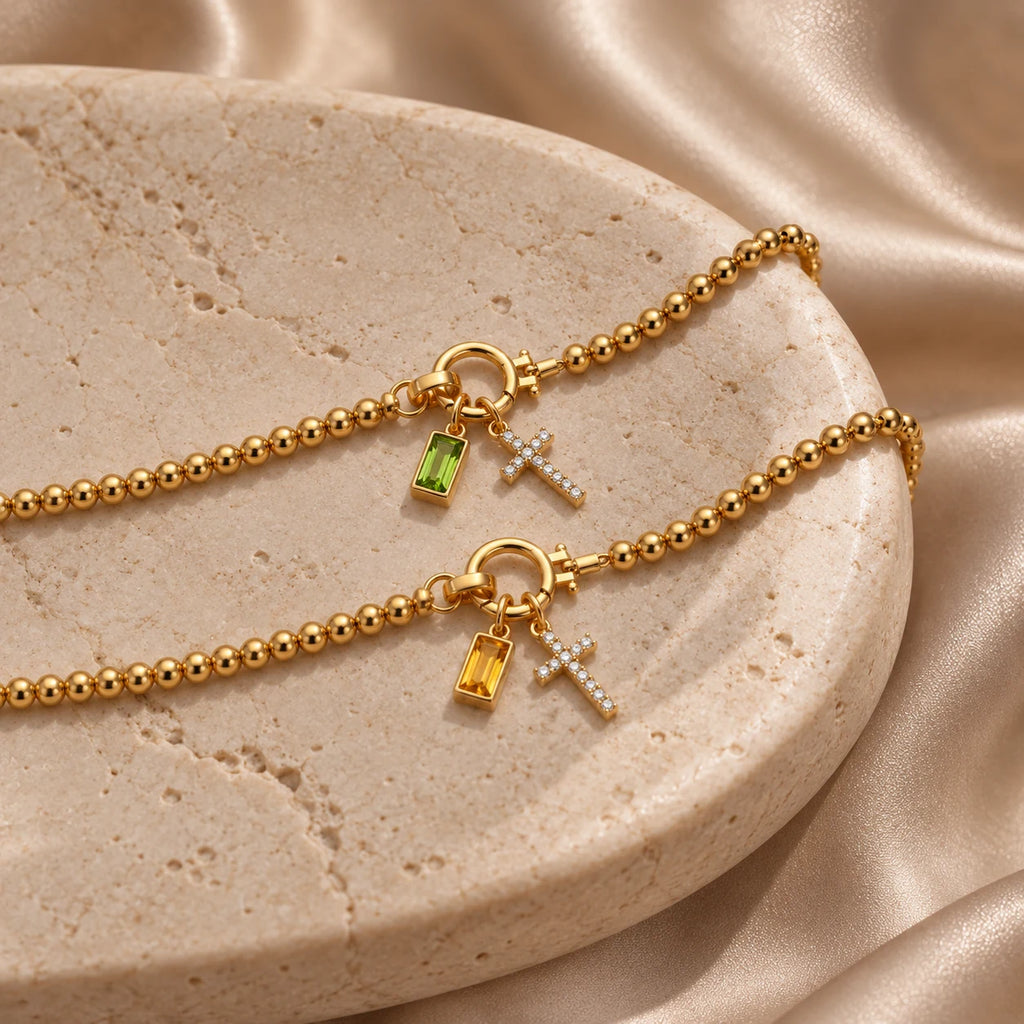 Blessed Birthstone Cross Bracelet - blessed birthstone cross bracelet peridot citrine still life
