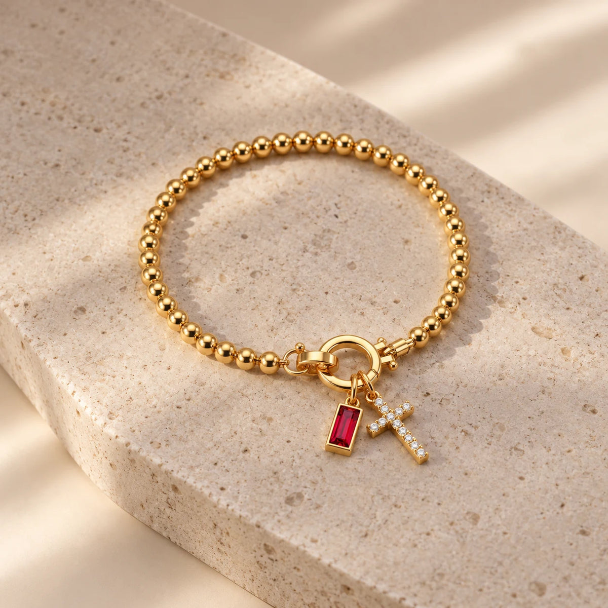 Blessed Birthstone Cross Bracelet - blessed birthstone cross bracelet ruby still life