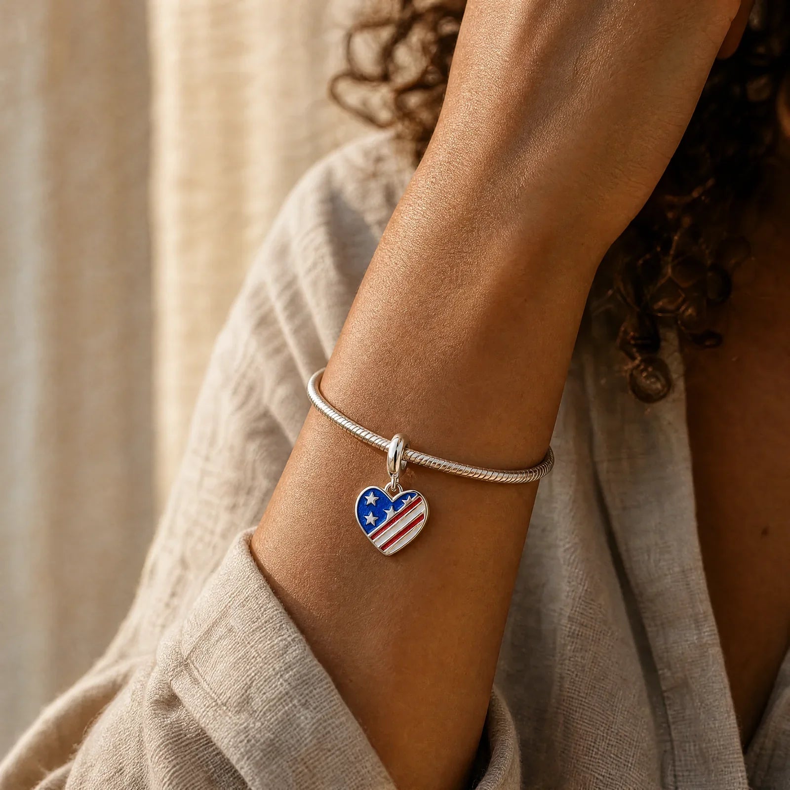 American Flag Heart Charm worn lifestyle
