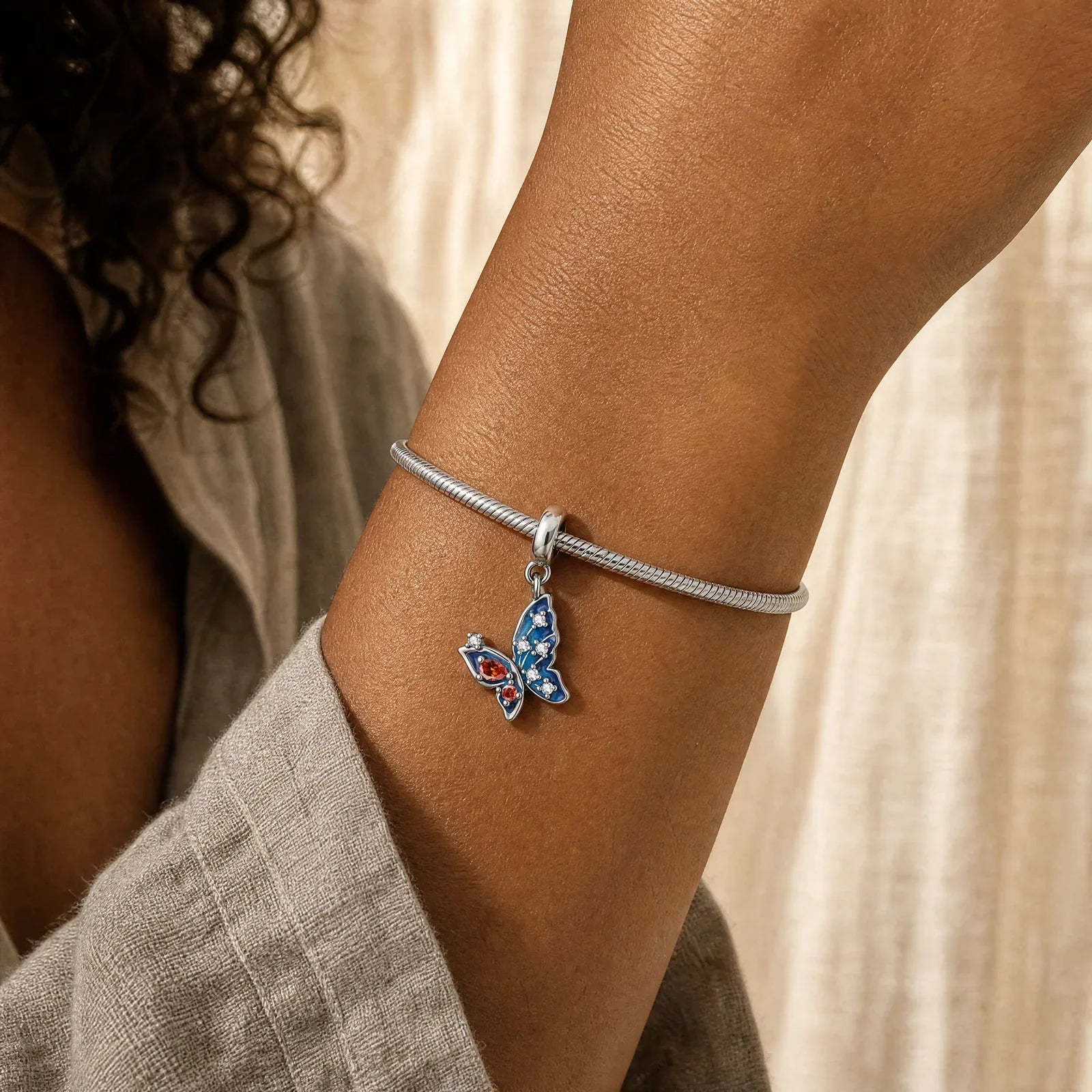 Blue Butterfly Stone Charm worn lifestyle