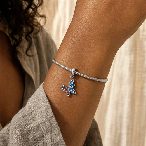 Blue Butterfly Stone Charm worn lifestyle
