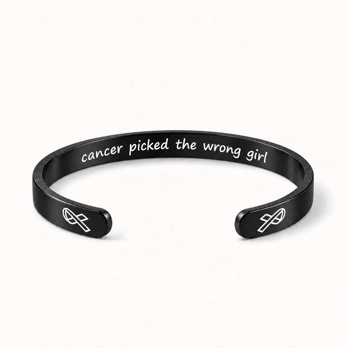 What Cancer Cannot Do Engraved Cuff Bracelet – Black – Cancer Picked The Wrong Girl