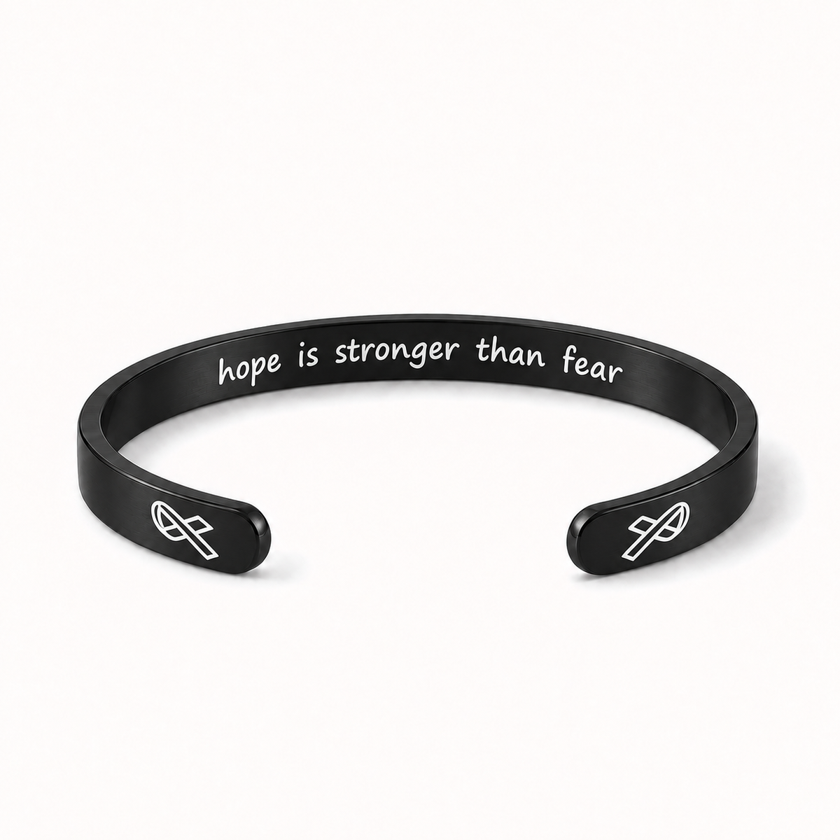 What Cancer Cannot Do Engraved Cuff Bracelet – Black – Hope Is Stronger Than Fear