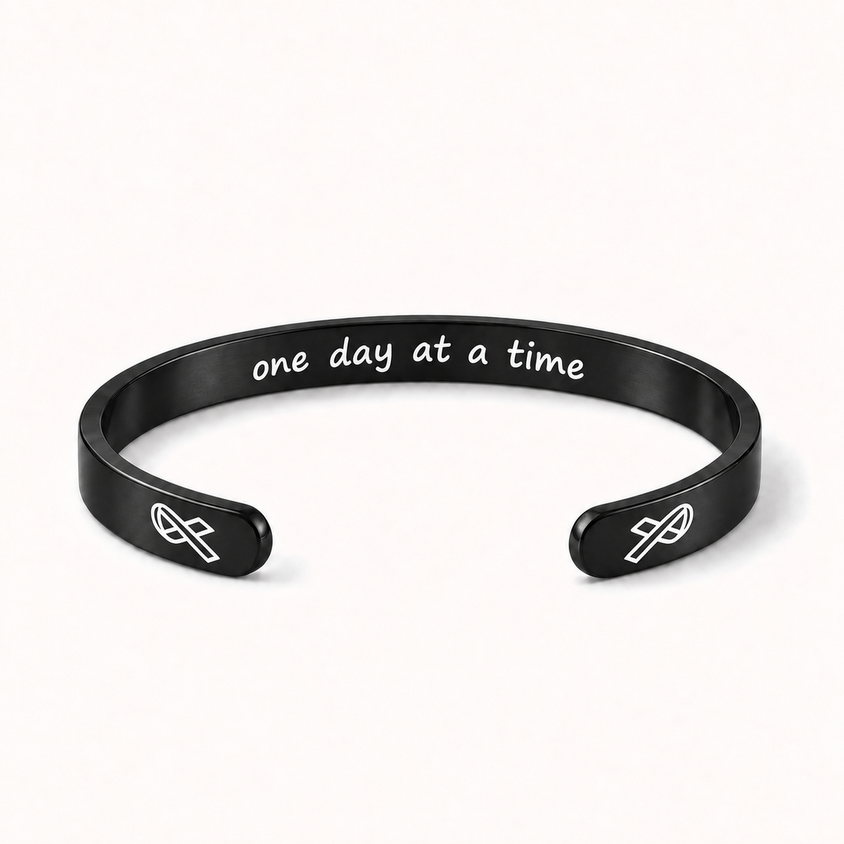 What Cancer Cannot Do Engraved Cuff Bracelet – Black – One Day At A Time