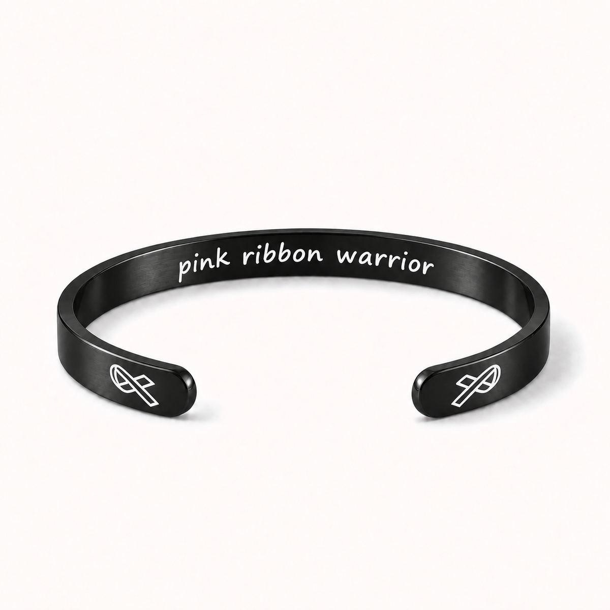 What Cancer Cannot Do Engraved Cuff Bracelet – Black – Pink Ribbon Warrior