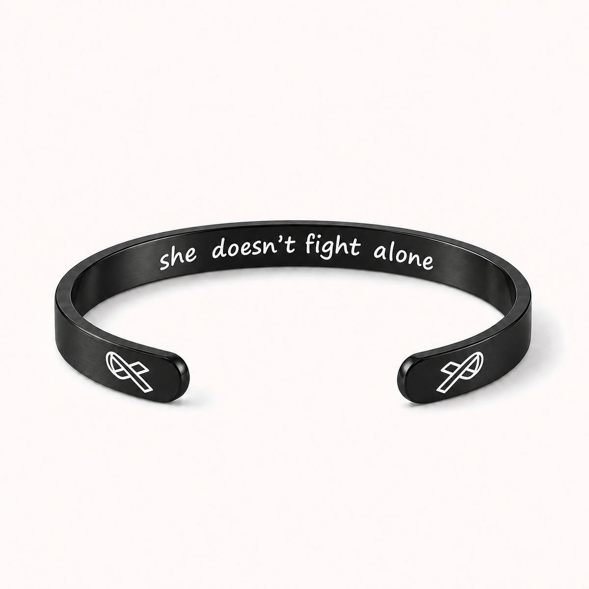What Cancer Cannot Do Engraved Cuff Bracelet – Black – she doesn’t fight alone