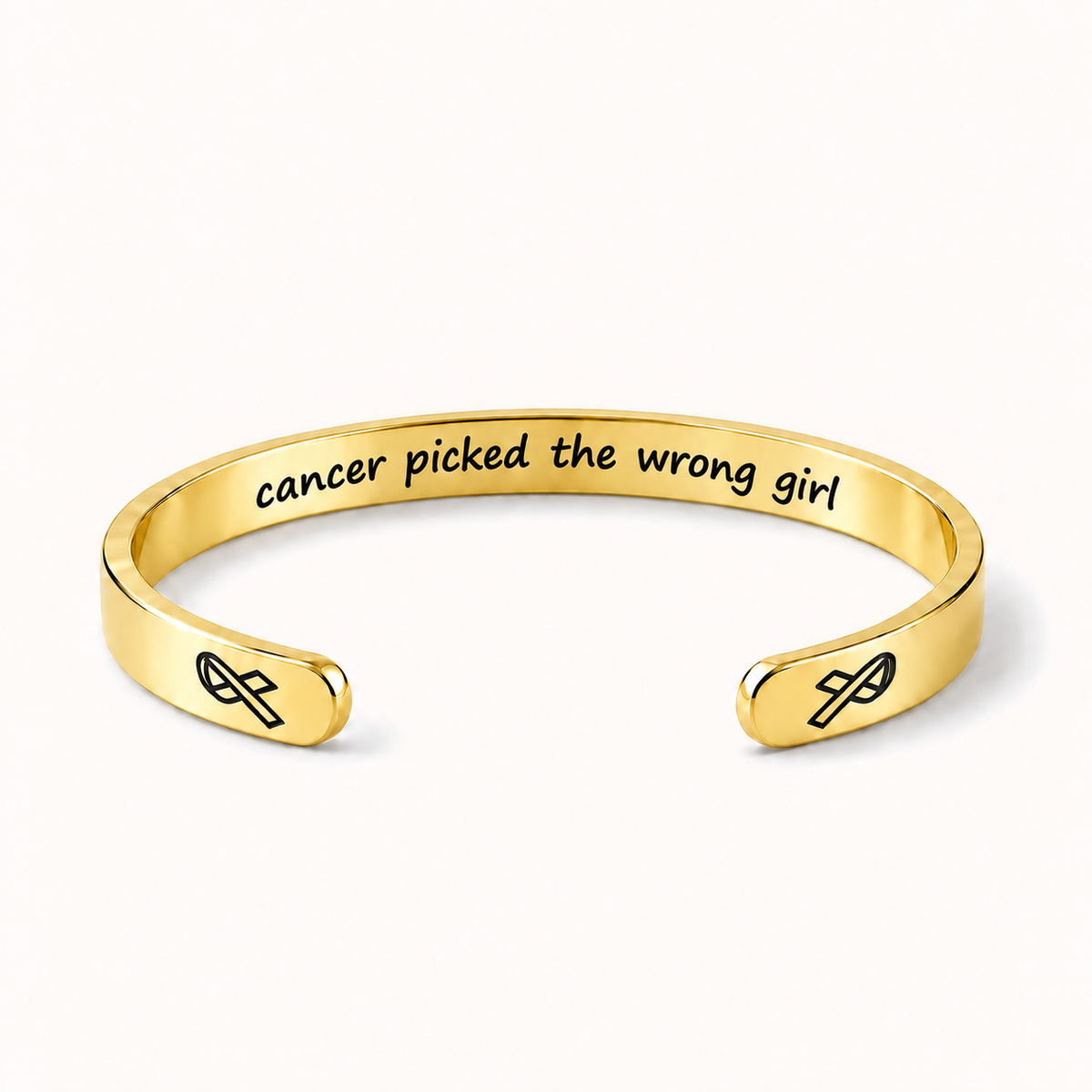 What Cancer Cannot Do Engraved Cuff Bracelet – Gold – Cancer Picked The Wrong Girl