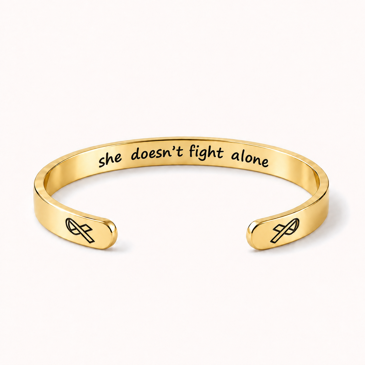 What Cancer Cannot Do Engraved Cuff Bracelet – Gold – she doesn’t fight alone