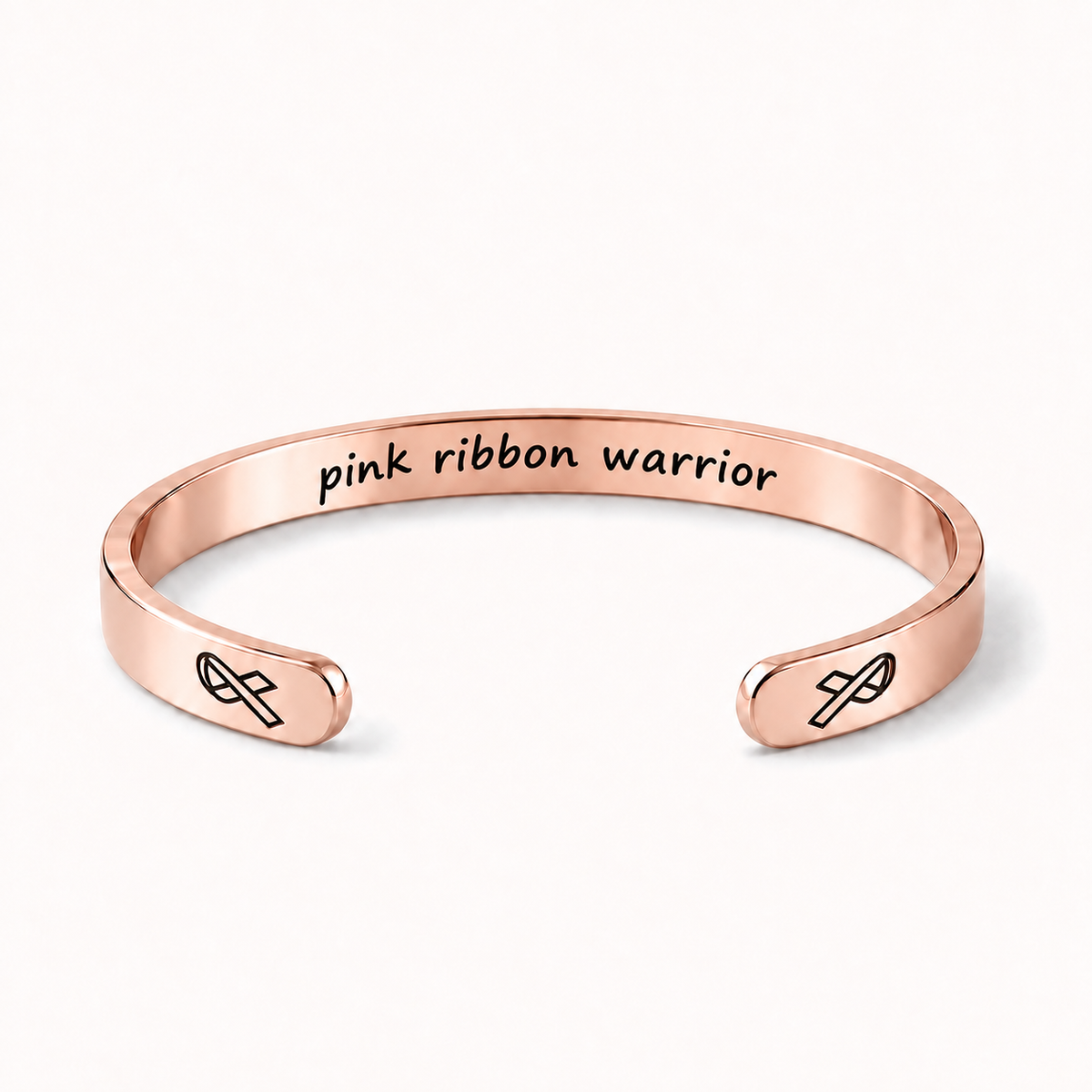 What Cancer Cannot Do Engraved Cuff Bracelet – Rose Gold – Pink Ribbon Warrior