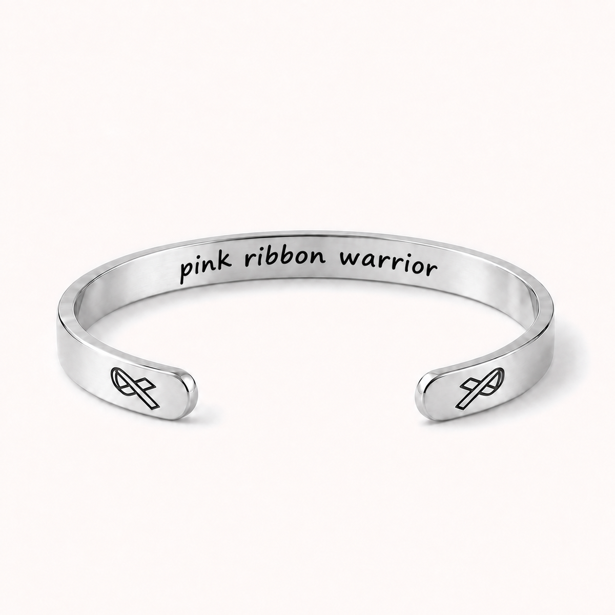 What Cancer Cannot Do Engraved Cuff Bracelet – Silver – Pink Ribbon Warrior