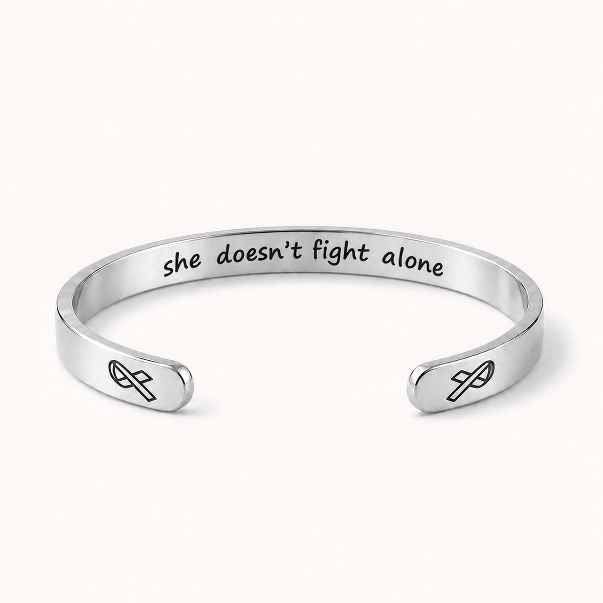 What Cancer Cannot Do Engraved Cuff Bracelet – Silver – she doesn’t fight alone