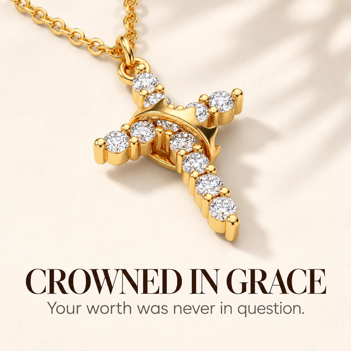 Crowned in Grace emotional thumbnail for Crowned Grace Cross Necklace