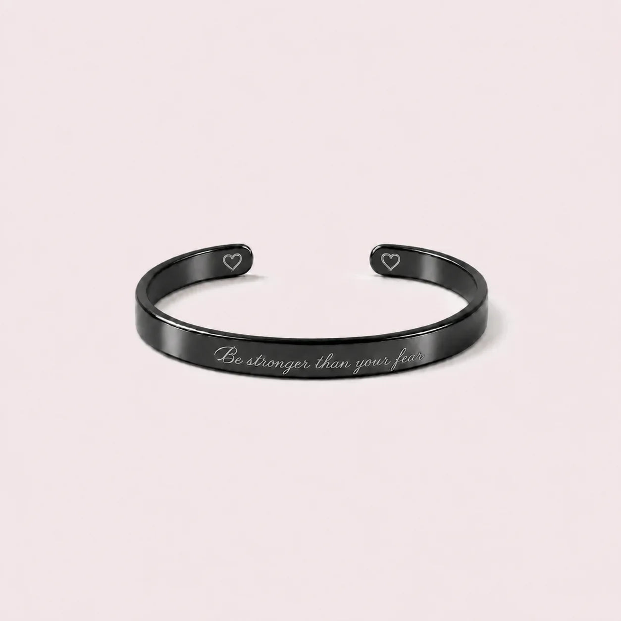 Engraved Mantra Cuff Bracelet - Black - Be Stronger Than Your Fear