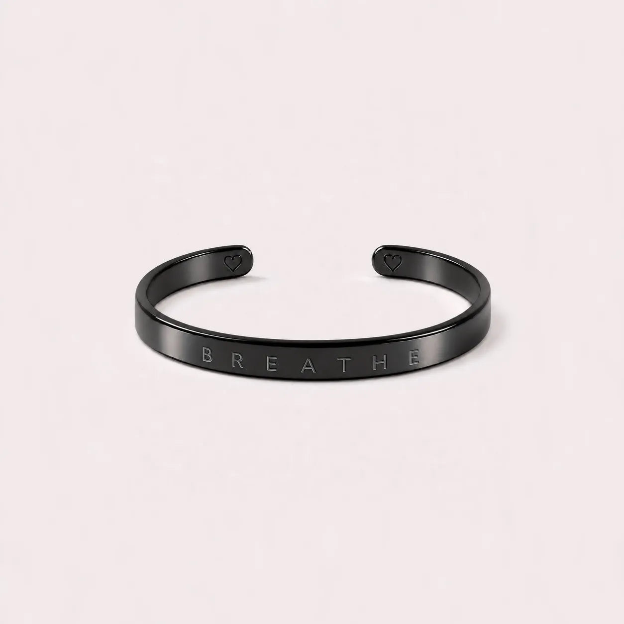 Engraved Mantra Cuff Bracelet - Black - Breathe