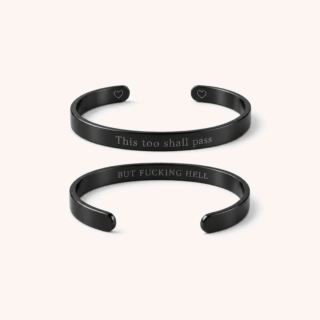 Engraved Mantra Cuff Bracelet - Black - This Too Shall Pass