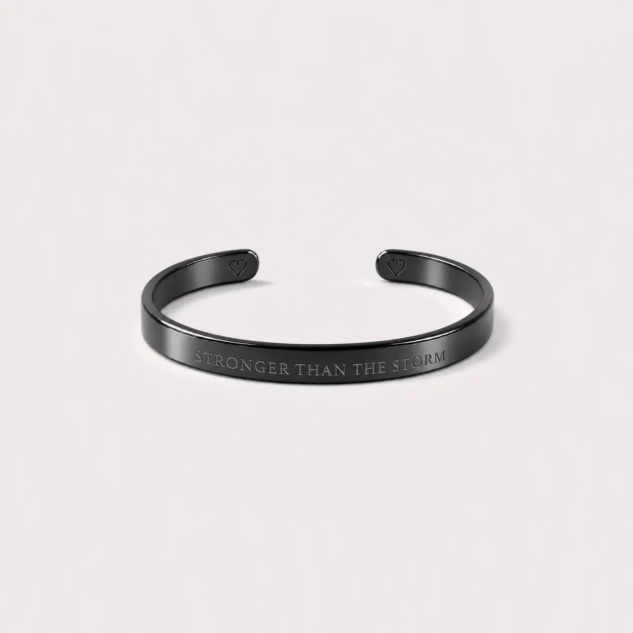 Engraved Mantra Cuff Bracelet - Black - Stronger Than The Storm
