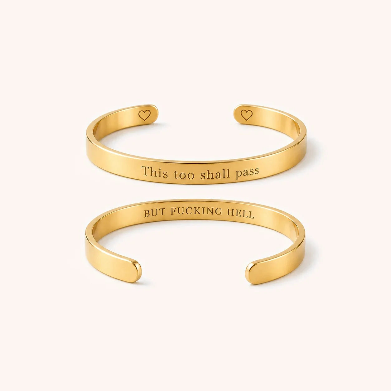 Engraved Mantra Cuff Bracelet - Gold - This Too Shall Pass