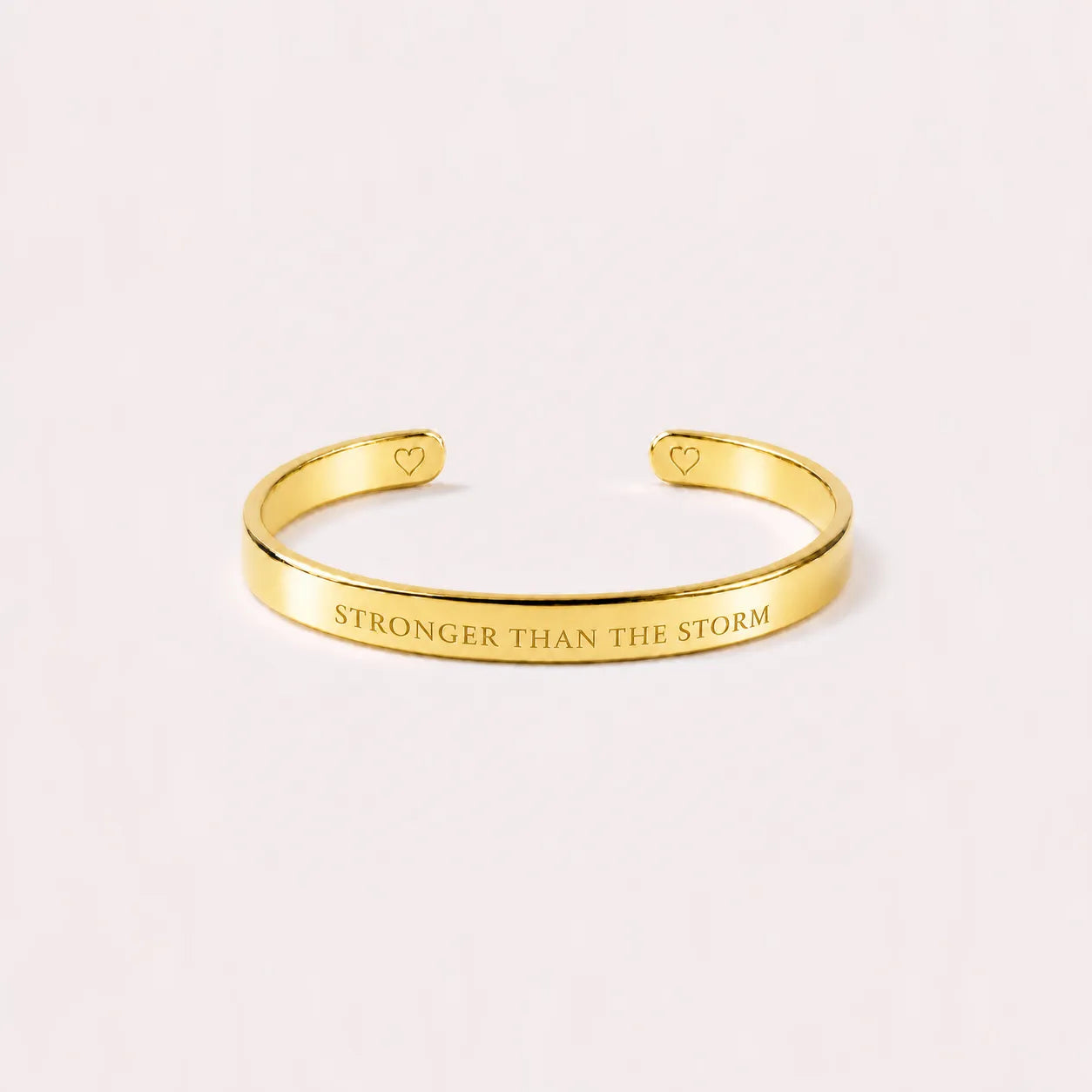 Engraved Mantra Cuff Bracelet - Gold - Stronger Than The Storm