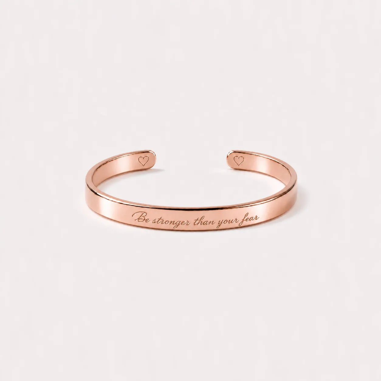 Engraved Mantra Cuff Bracelet - Rose Gold - Be Stronger Than Your Fear