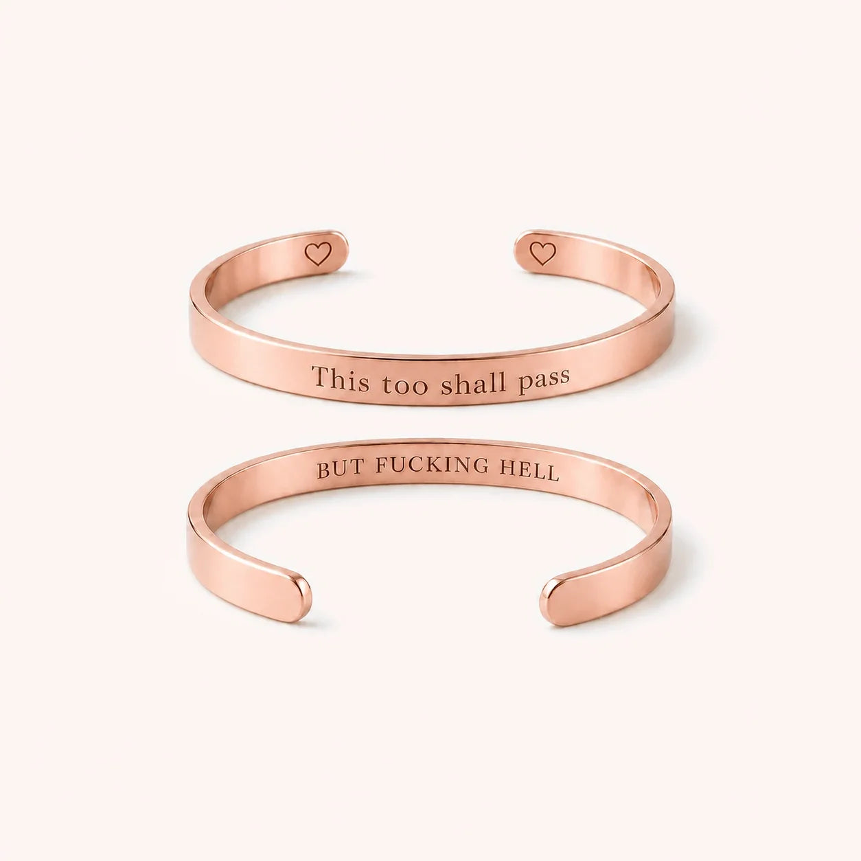 Engraved Mantra Cuff Bracelet - Rose Gold - This Too Shall Pass