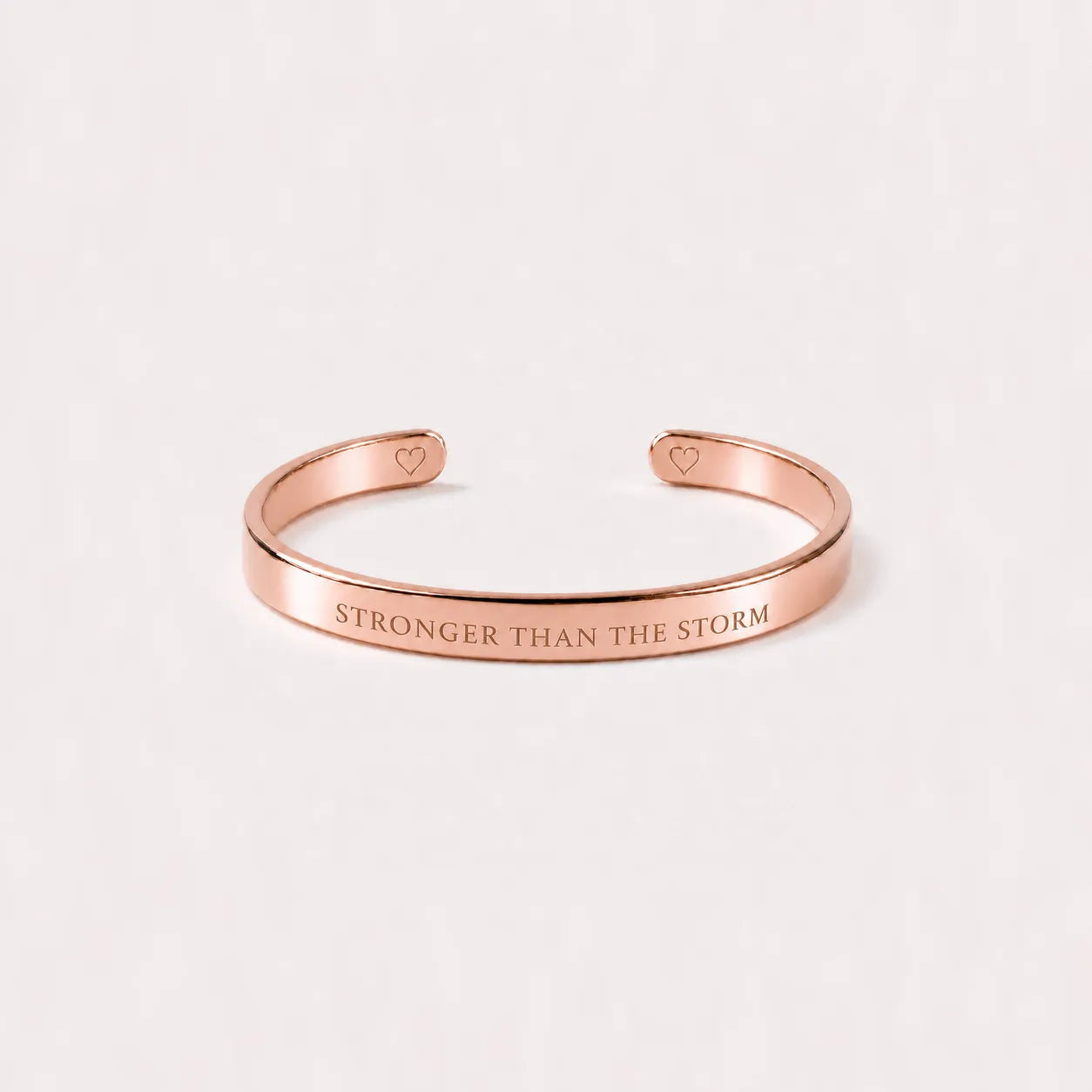 Engraved Mantra Cuff Bracelet - Rose Gold - Stronger Than The Storm