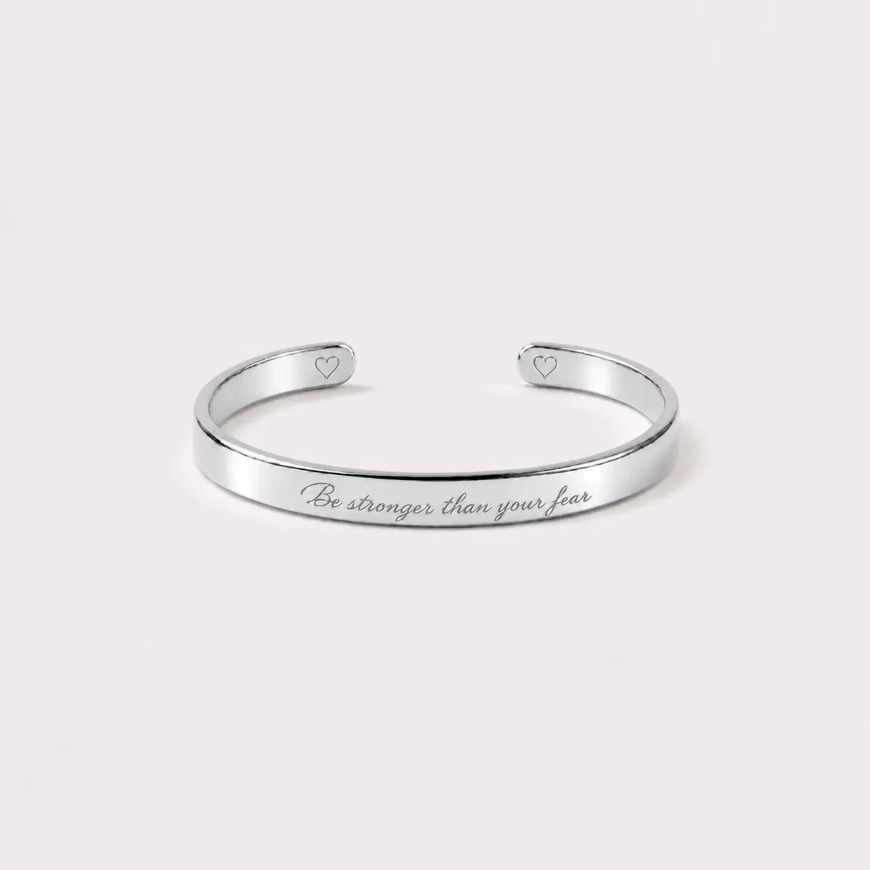 Engraved Mantra Cuff Bracelet - Silver - Be Stronger Than Your Fear