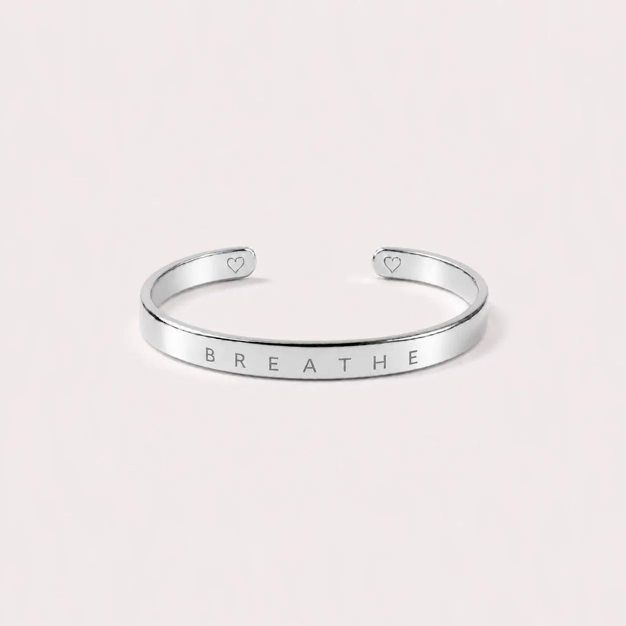 Engraved Mantra Cuff Bracelet - Silver - Breathe
