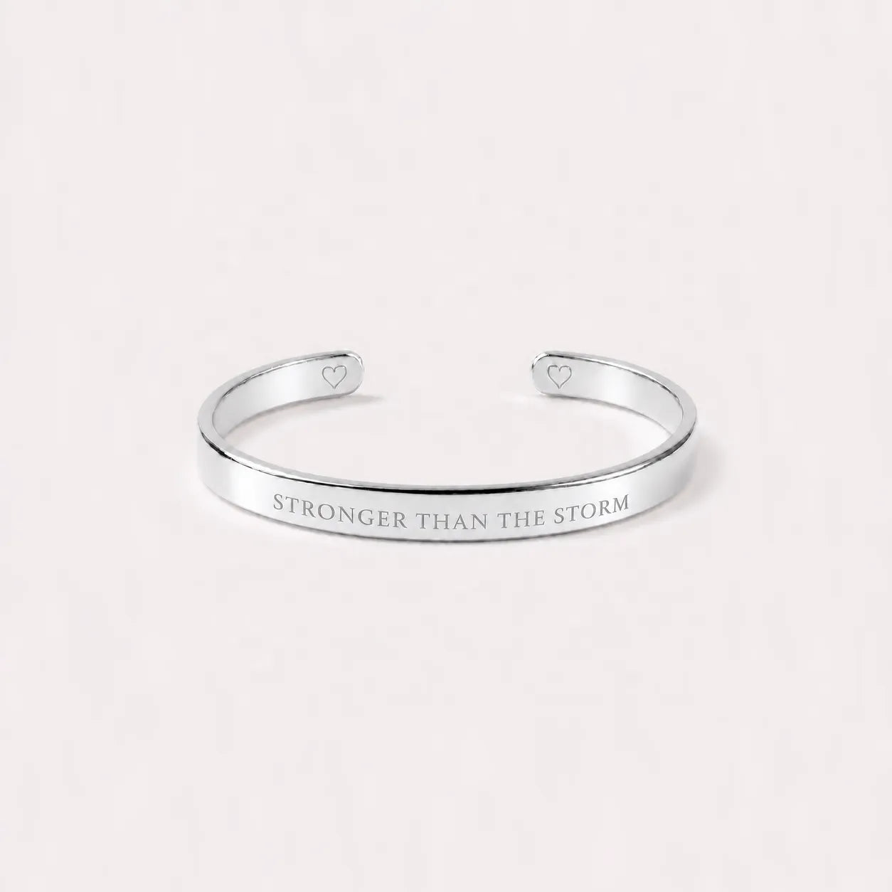 Engraved Mantra Cuff Bracelet - Silver - Stronger Than The Storm
