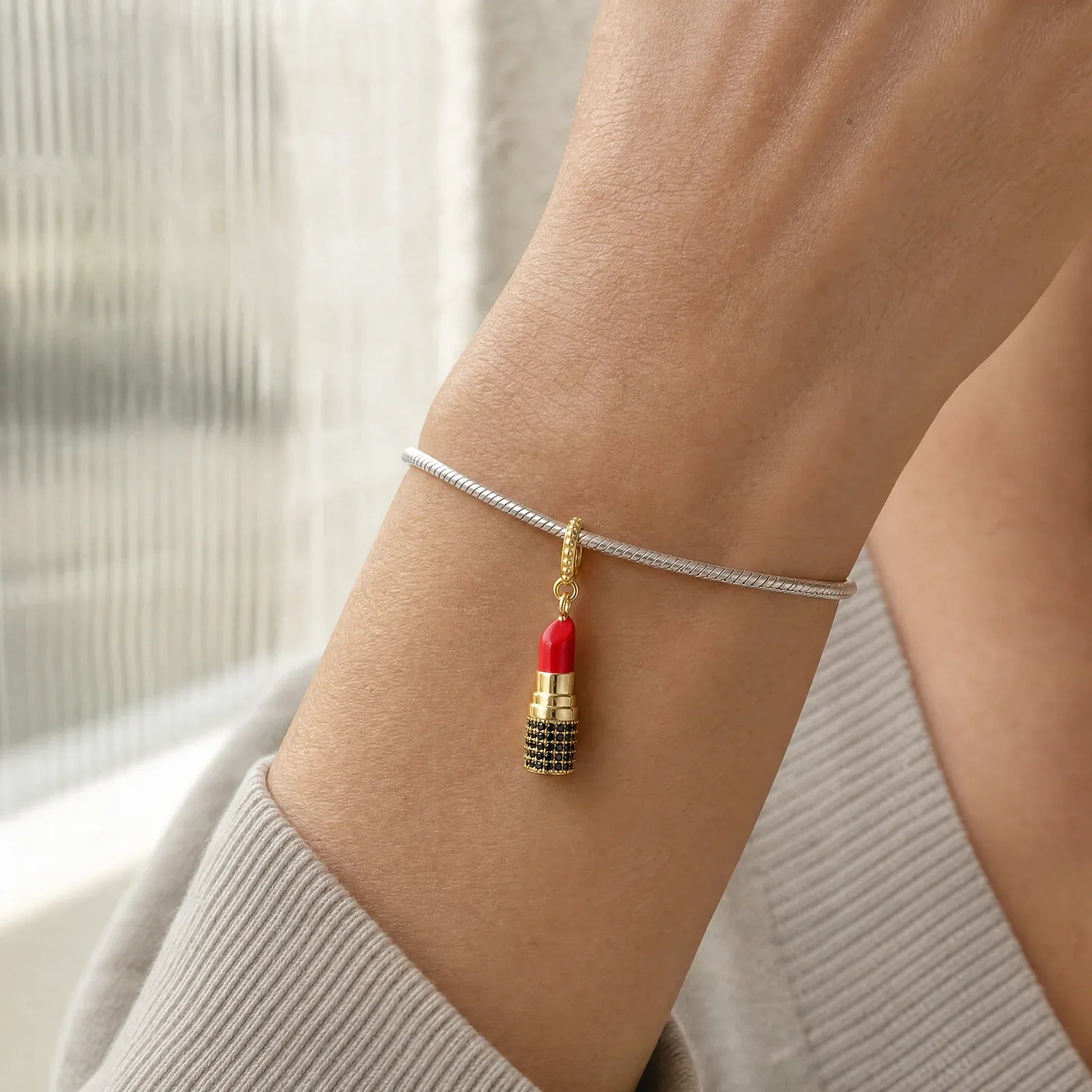 Gold Lipstick Charm worn lifestyle