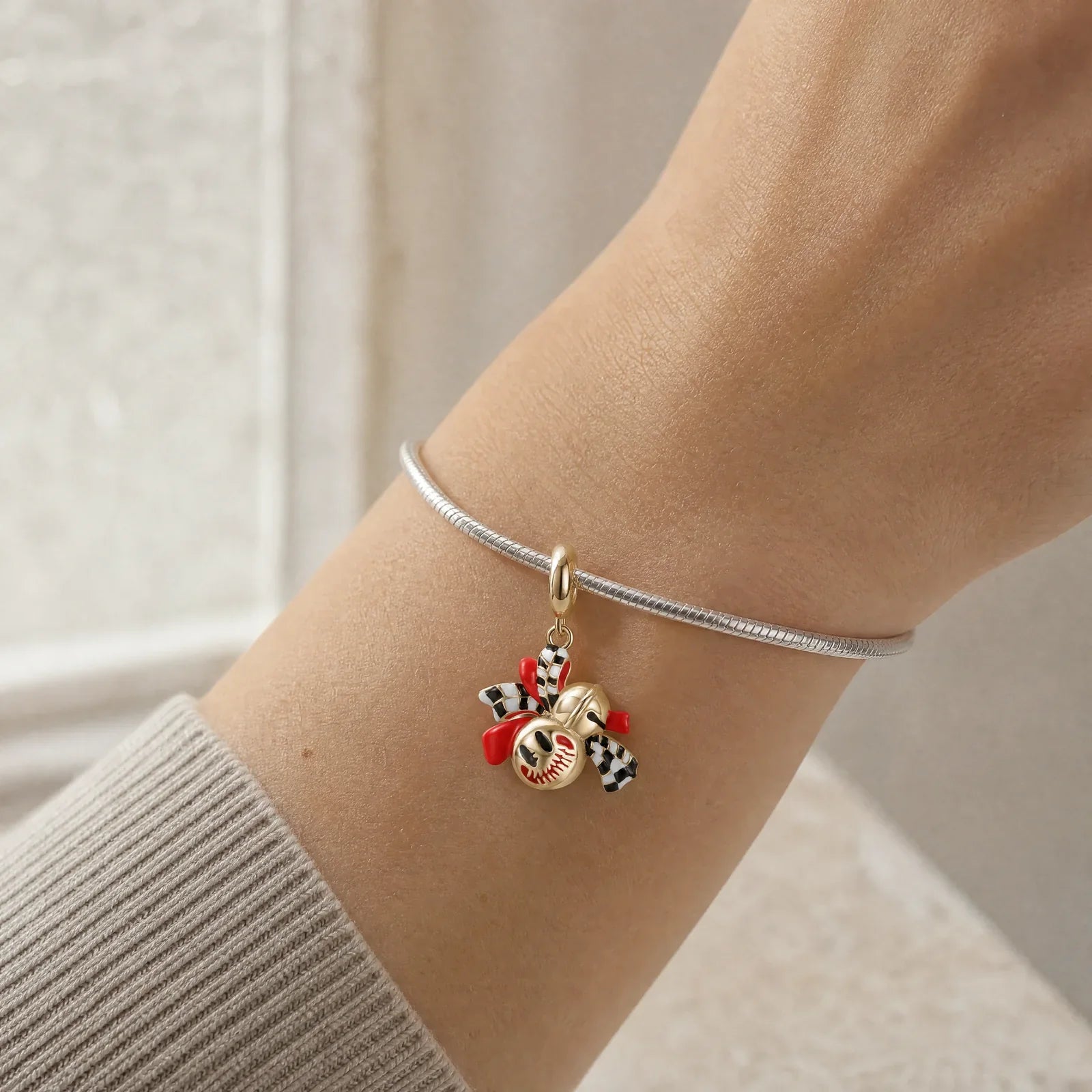 Gold Plated Colorful Resin Smiling Bell Dangle Charm worn lifestyle