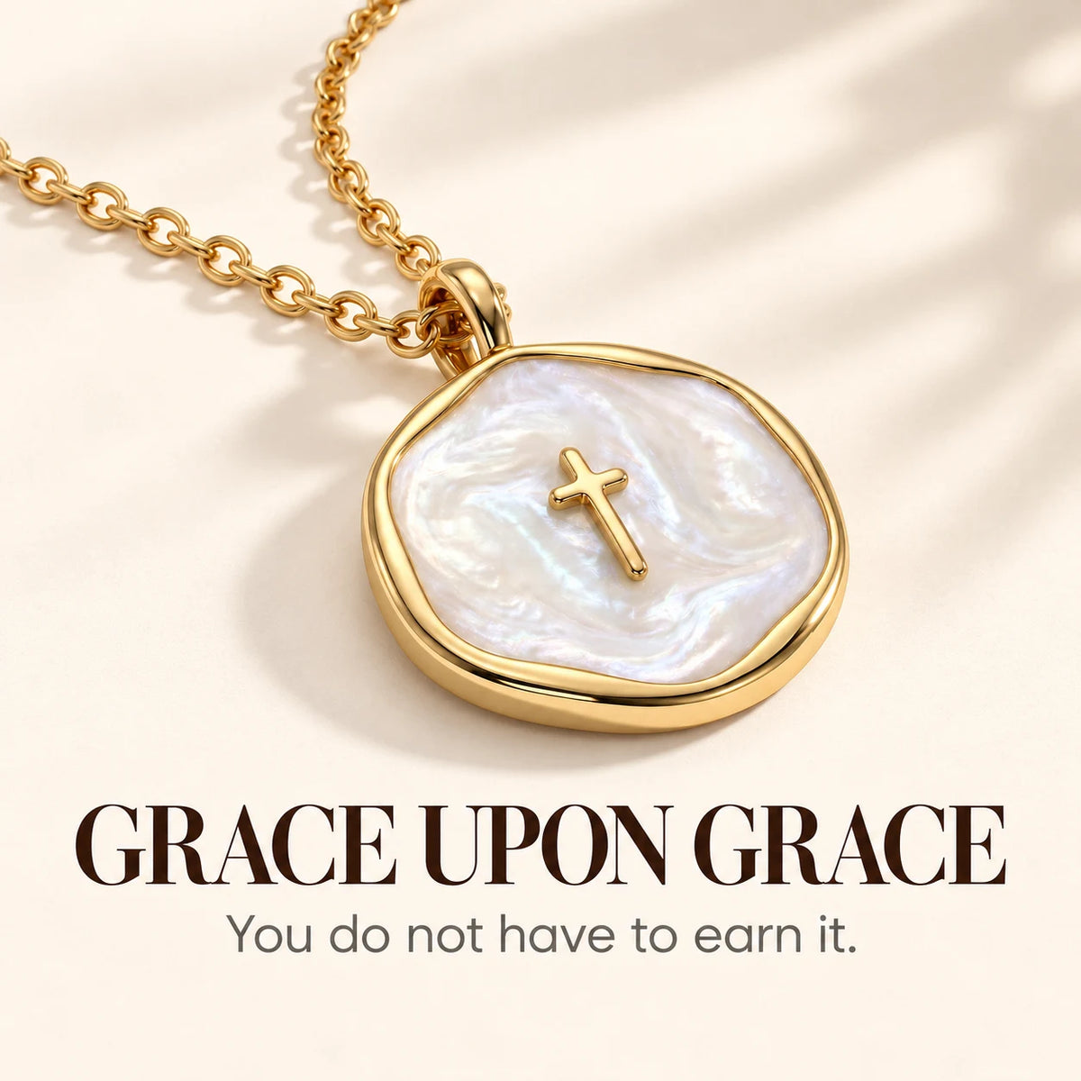 Grace Upon Grace emotional thumbnail for Pearl Grace Cross Necklace