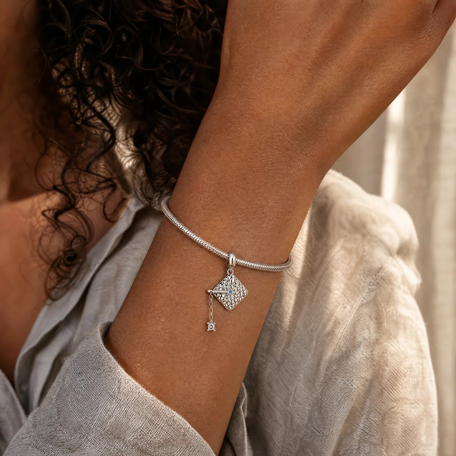 Graduation Cap Charm worn lifestyle