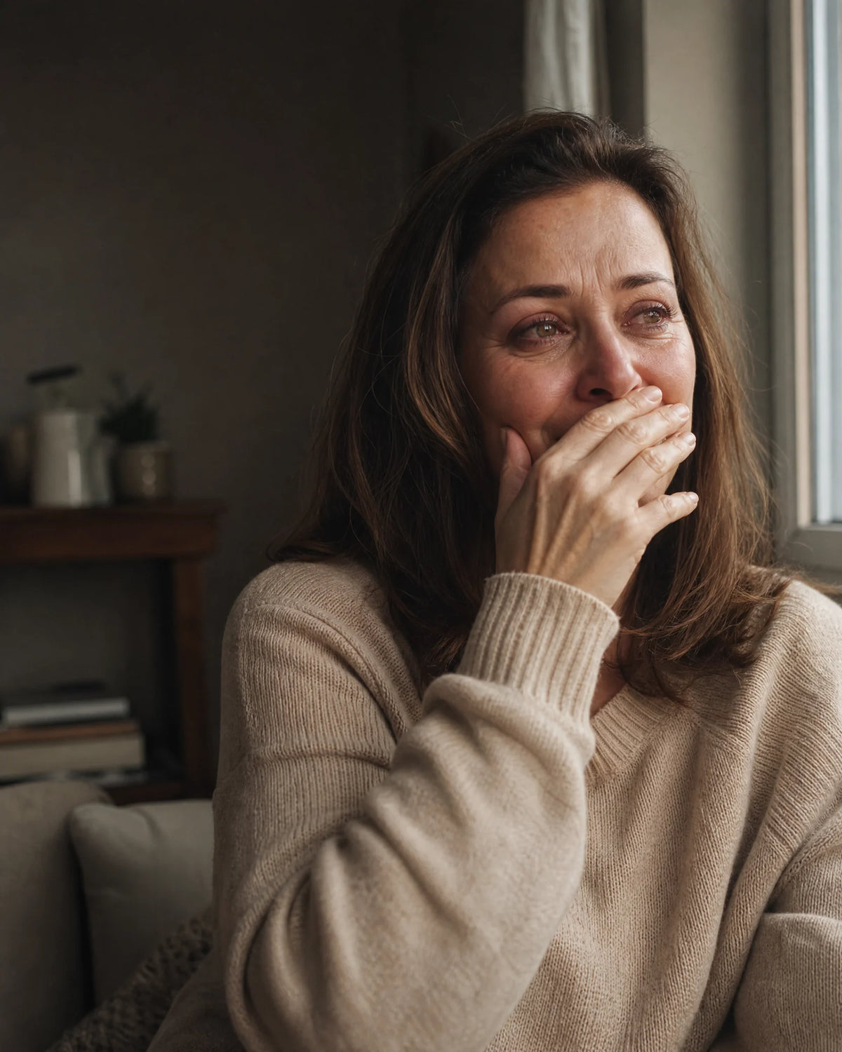A woman moved to tears after reading a private message