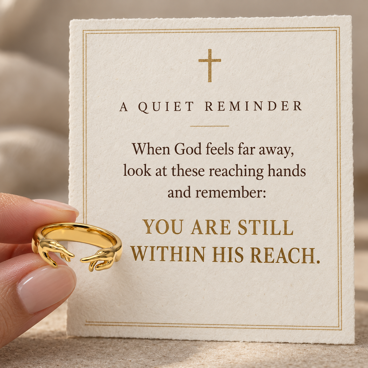 Divine Hands Ring with Within His Reach devotional message card