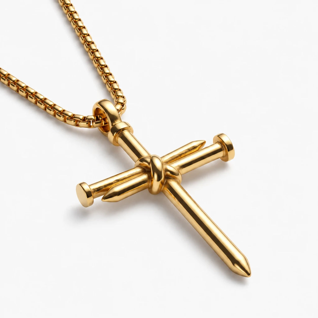 Calvary Nail Cross Necklace - calvary nail cross gold thumbnail