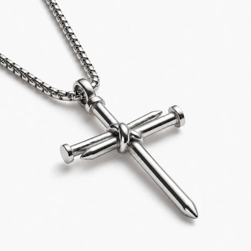 Calvary Nail Cross Necklace - calvary nail cross silver thumbnail